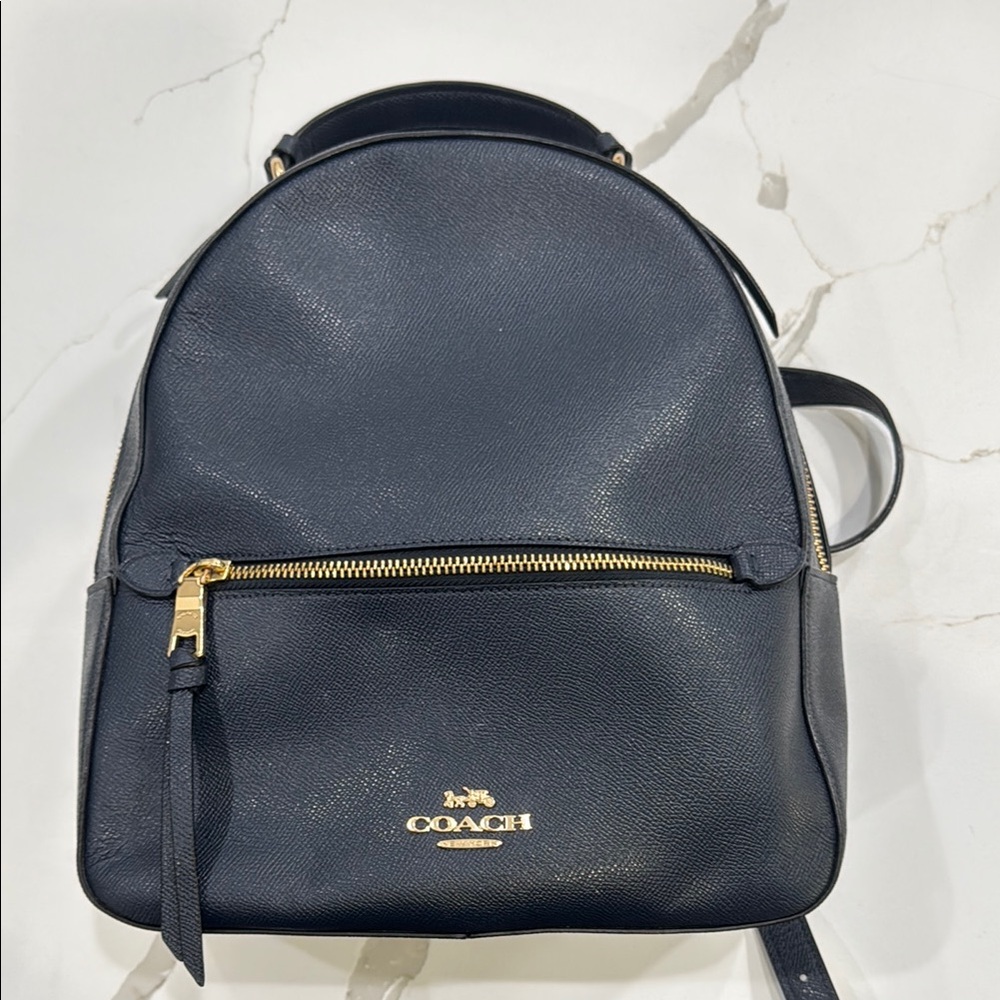 Coach Navy Leather Backpack with Gold Accents
